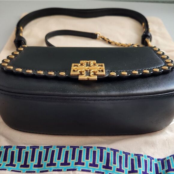 New! Tory Burch Britten Black Leather Studded Convertible Shoulder Bag - Picture 5 of 10